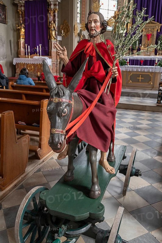 Palmesel decorated for the Palmesel procession, tradition since the 18th century, Parish Church of the Assumption of the Virgin Mary, Thaur, Innsbruck district, Tyrol, Austria