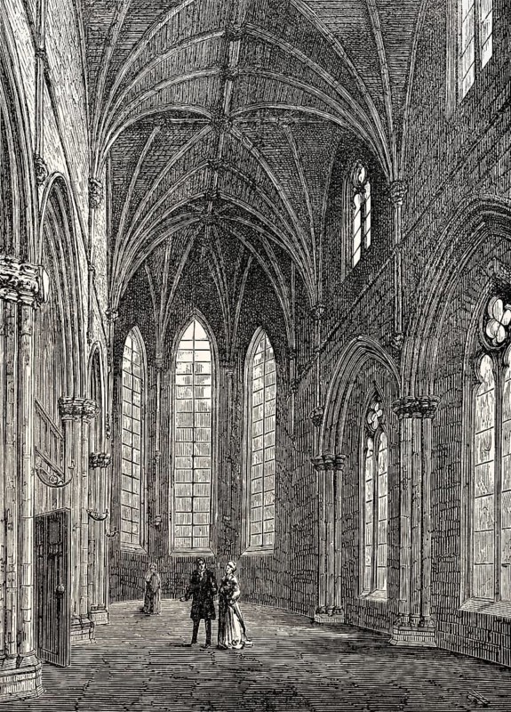 Reconstruction, Trinity College Kirk, a royal collegiate church demolished in 1848, Edinburgh, Scotland, 19th century