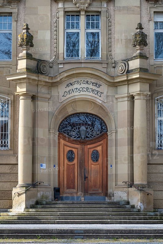 Detailed view of the district court, Rottweil district court, a historic building in Art Nouveau style, built between 1908 and 1910, it is a listed building, Rottweil district, Baden-Württemberg, Germany