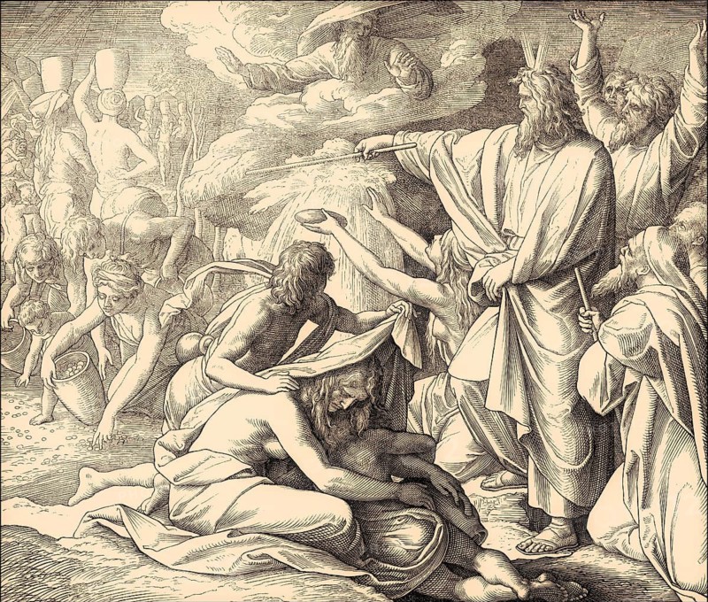 Manna and Water from the Rock, Old Testament, by Julius Schnorr von Carolsfeld, 1860