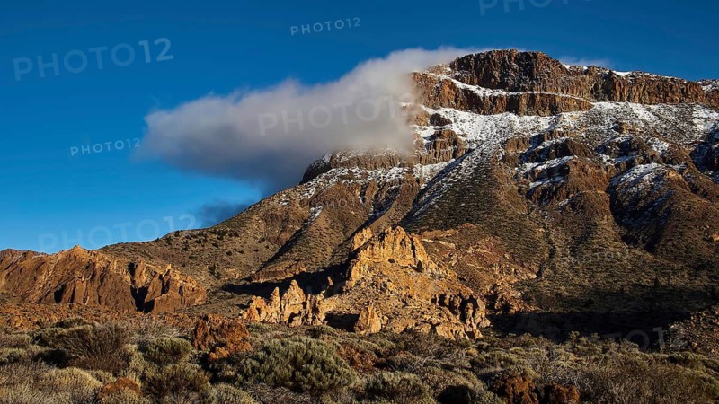 Near Ermita de las Nieves, snowy mountain with clouds in clear blue sky, Teide, Parque Nacional del Teide, Teide National Park, volcano, volcanism, UNESCO World Heritage Site, Tenerife, Canary Islands, Spain