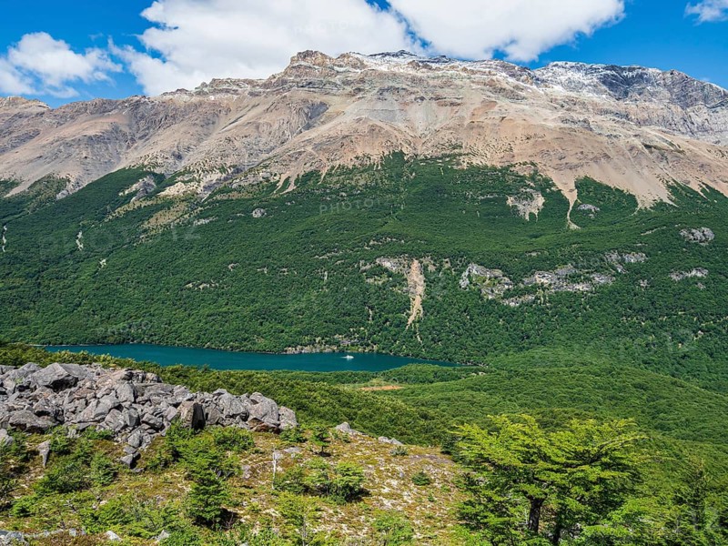 View from trail to Huemul glacier over lake Lago el desierto, Argentina