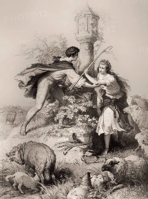 Das Heideröslein, Little Rose of the Field, poem, by Johann Wolfgang von Goethe, after Wilhelm von Kaulbach