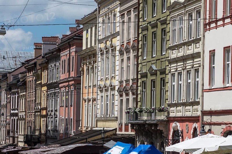 19th century house facades, Lviv, Ukraine