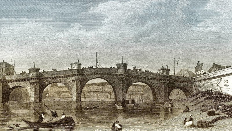 Pont Neuf, Paris, antique steel engraved print, 1831