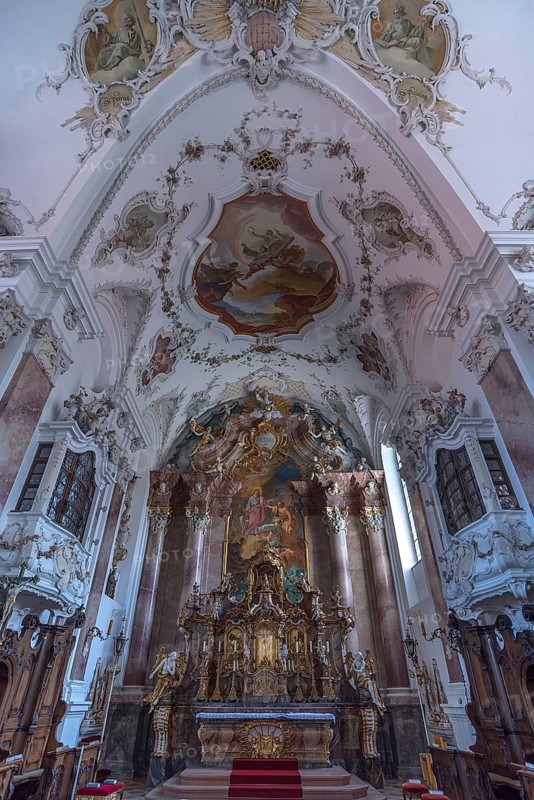 High Altar of the Baroque Church of St. Andrew, Nesselwang, Bavaria, Germany