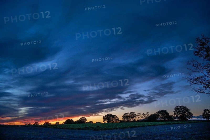 Red blue evening sky, Othenstorf, Mecklenburg-Western Pomerania, Germany