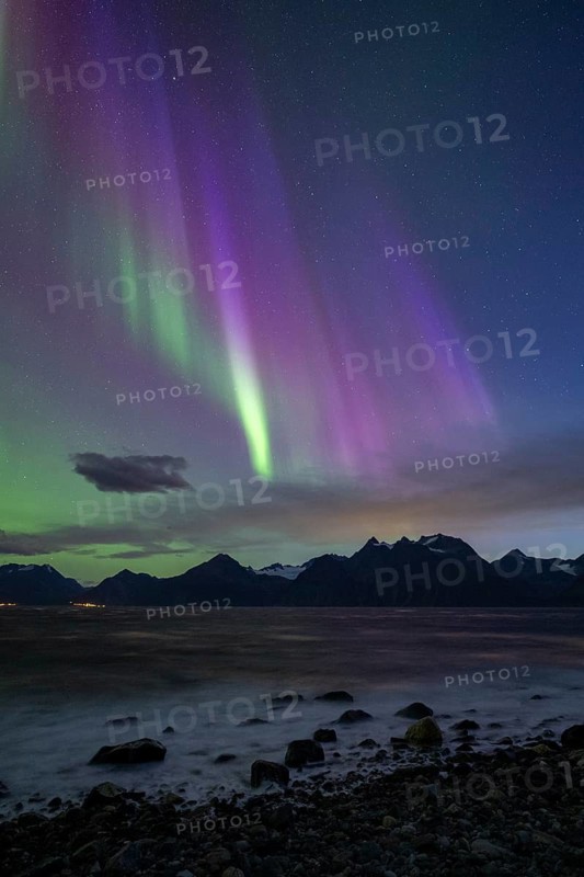 Northern Lights at Lyngenfjord, Lyngen Alps, Lyngen, Troms og Finnmark, Norway