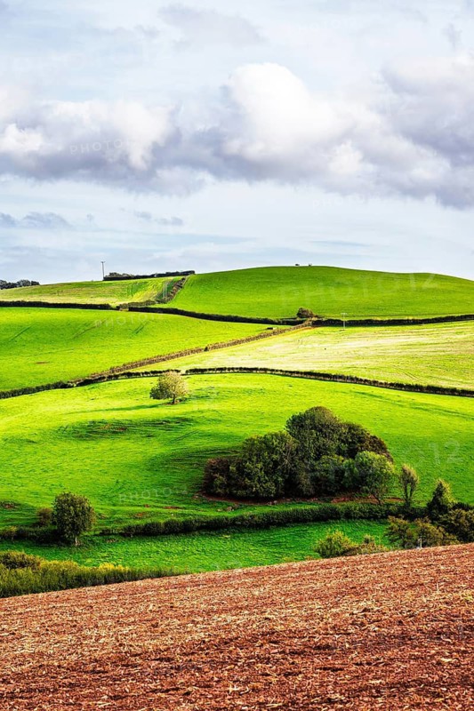 Colours of Devon Farms and Fields over Paignton and Berry Pomeroy, Totnes, England, United Kingdom