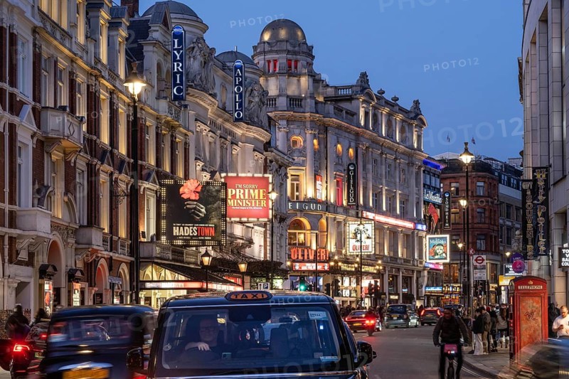 London, UK. February 25th 2026. Bright lights of Shaftsbury Avenue at night, a popular West End entertainment district full of theatres, bars and restaurants