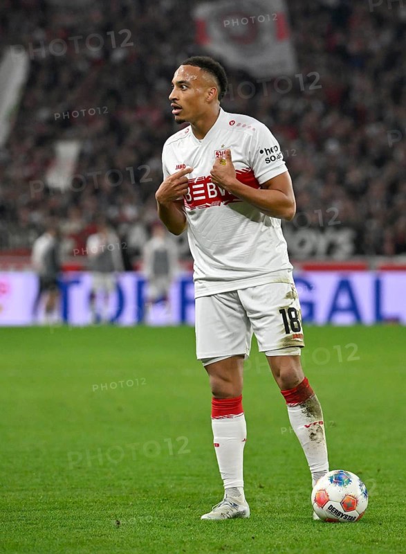 Jamie Leweling VfB Stuttgart (18) Gesture Gesture Football Bundesliga, MHPArena, MHP Arena Stuttgart, Baden-Württemberg, Germany