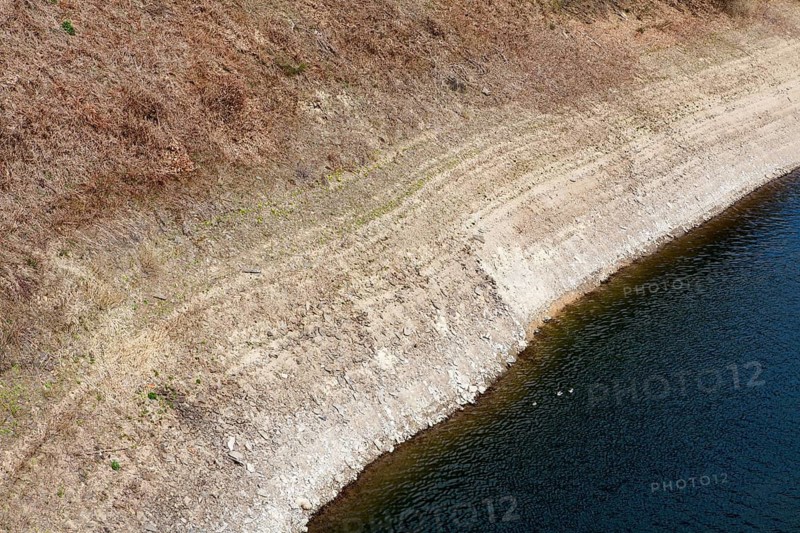 Low water level at Biggetalsperre reservoir, Attendorn, Germany