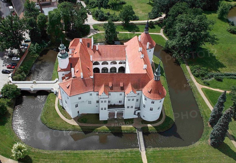 Aerial view with drone of Fürstlich Drehna Castle, Luckau, Germany