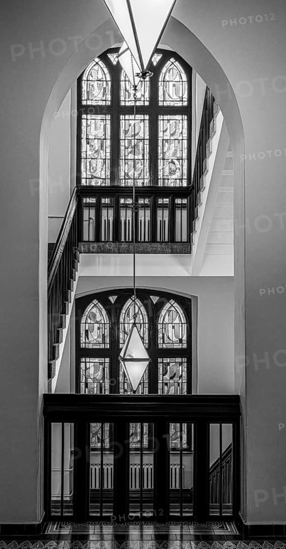 Black and white photograph, detail photo, staircase in the Sankt Hedwig Klinikum, Große Hamburger Straße, Berlin, Germany