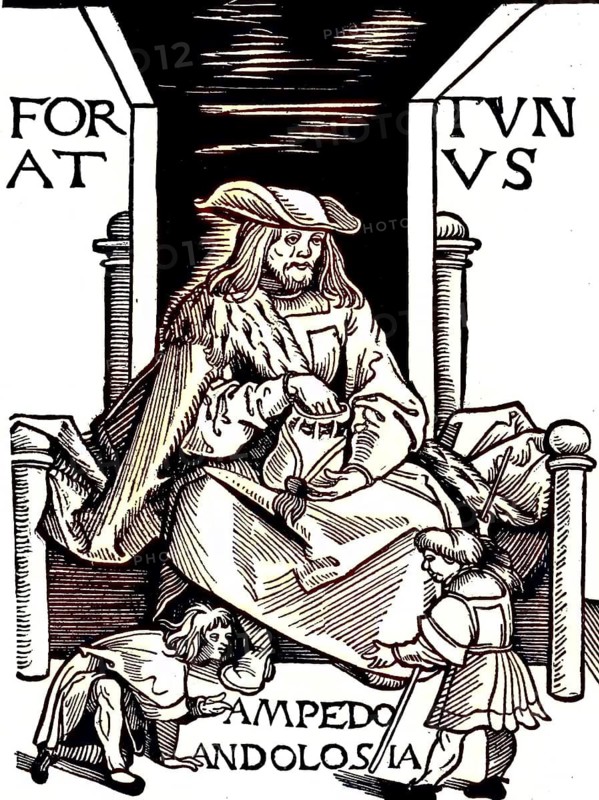 Title page of the edition of Fortunatus, 1509, Fortunatus is a German proto-novel or chapbook about a legendary hero who was in 15th and 16th century Europe, digital reproduction of a 19th century original