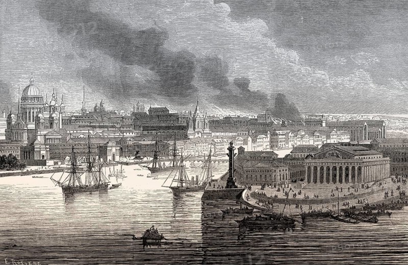 Cityscape of Saint Petersburg, former Stock Exchange building, today Central Naval Museum, Russia, 19th century