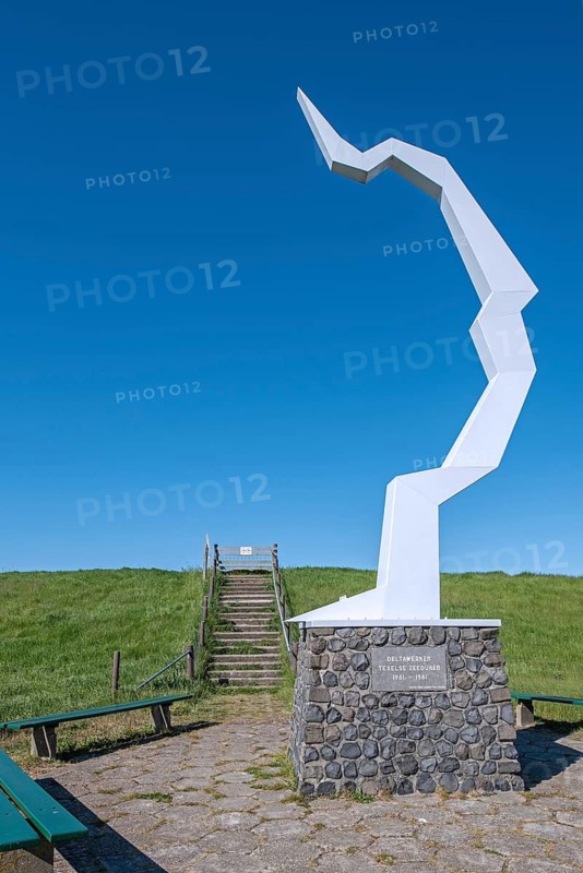 The Schicht, monument on the island Texel commemorating the raising of the dikes to delta height to prevent another 1953 flood disaster, Netherlands