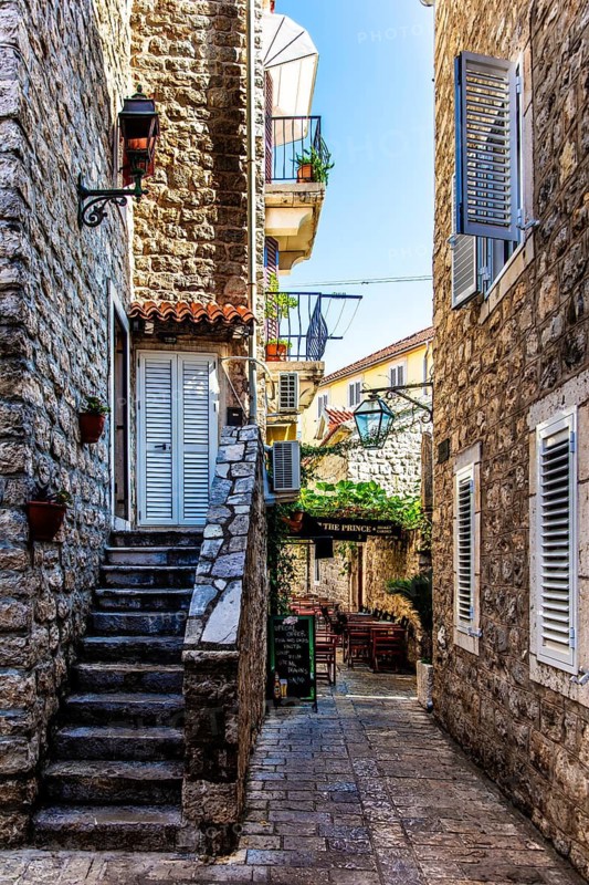 Alleys in the old town centre of Budva, Montenegro, Budva, Montenegro