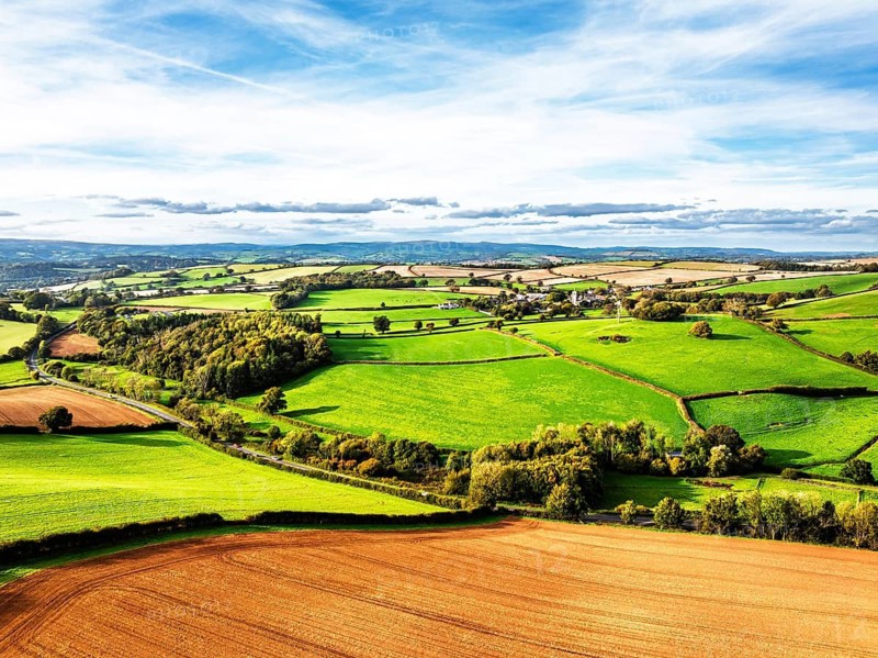 Colours of Devon Farms and Fields over Paignton and Berry Pomeroy from a drone, Totnes, England, United Kingdom