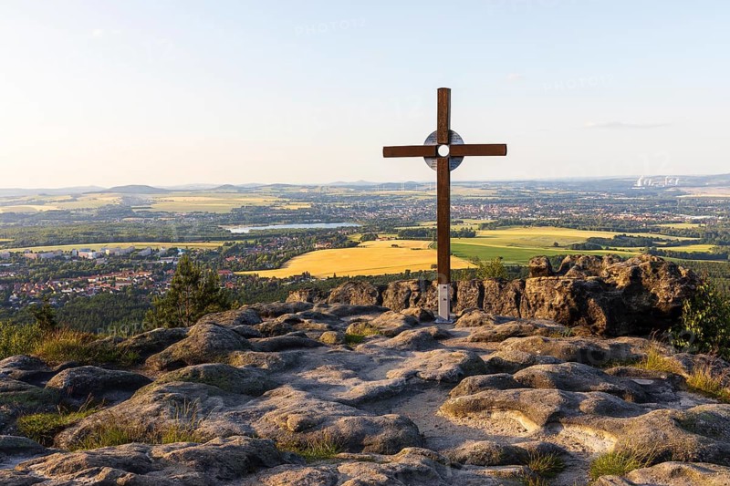 Rock Gate Potters with Sun Transit on Summer Solstice, Mountain Potters near Oybin, Sun Shrines of Upper Lusatia, Zittau Mountains, Saxony, Germany