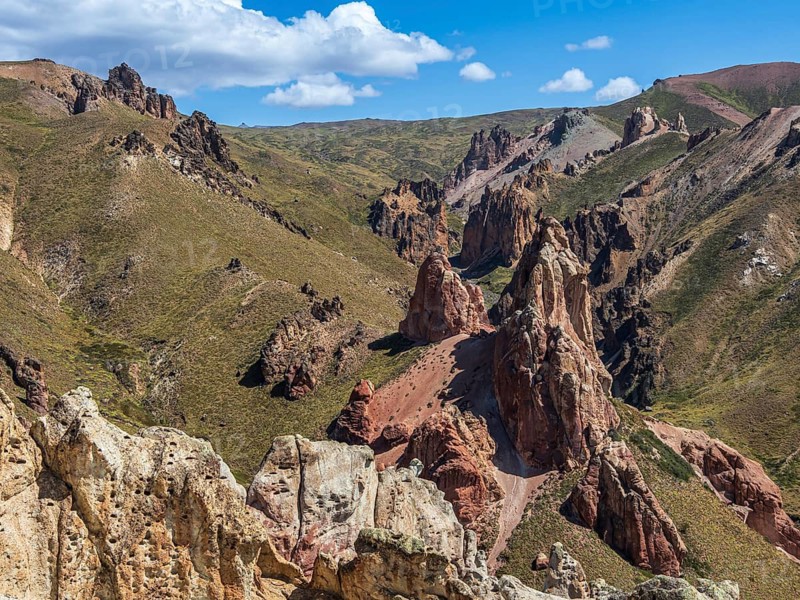 Colorful rock formations in the Valle Lunar, section of the Jeinimeni National Park, Patagonia, Chile