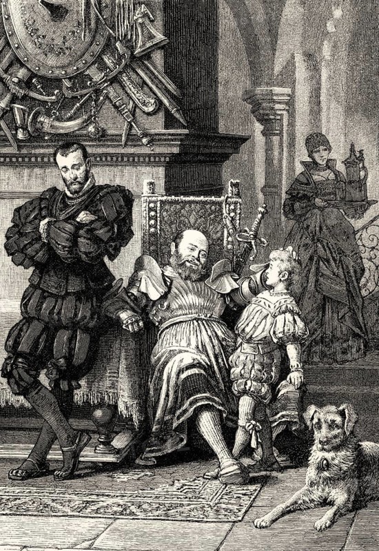 Götz and his son Charles, scene from Götz von Berlichingen, drama by Johann Wolfgang von Goethe