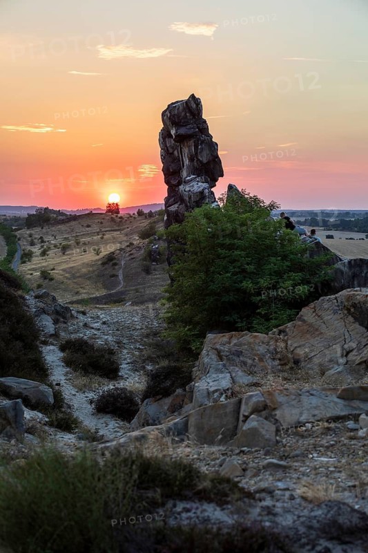 Sunset at the Devil's Wall near Weddersleben, Thale, Harz, Saxony-Anhalt, Germany