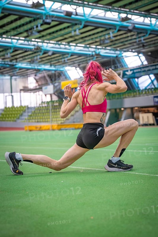 Athlete in motion, focussing on speed and strength in a stadium environment, Glaspalast, Sindelfingen