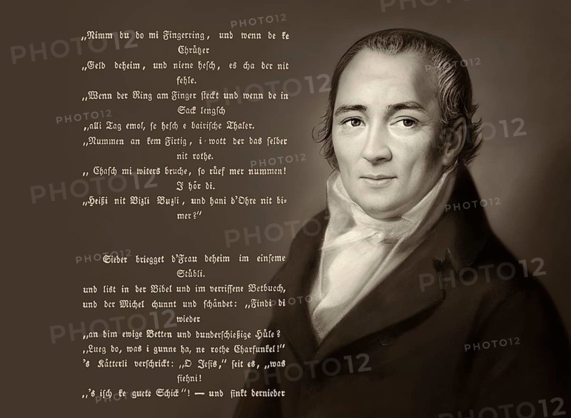 Portait with a poem, Johann Peter Hebel, 1760 - 1826, German poet, Protestant theologian and educator, Alemannic dialect poet, digitally optimized based on a painting by Philipp Jakob Becker, 1807