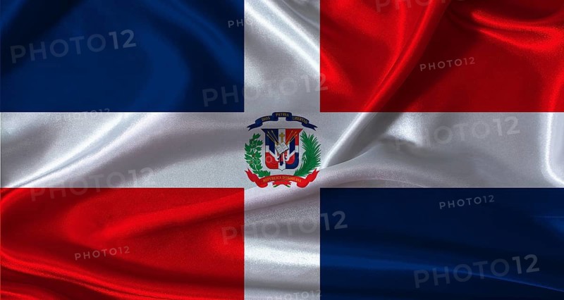 National flag of Dominican Republic with cloth texture. Dominican Republic flag with realistic texture background