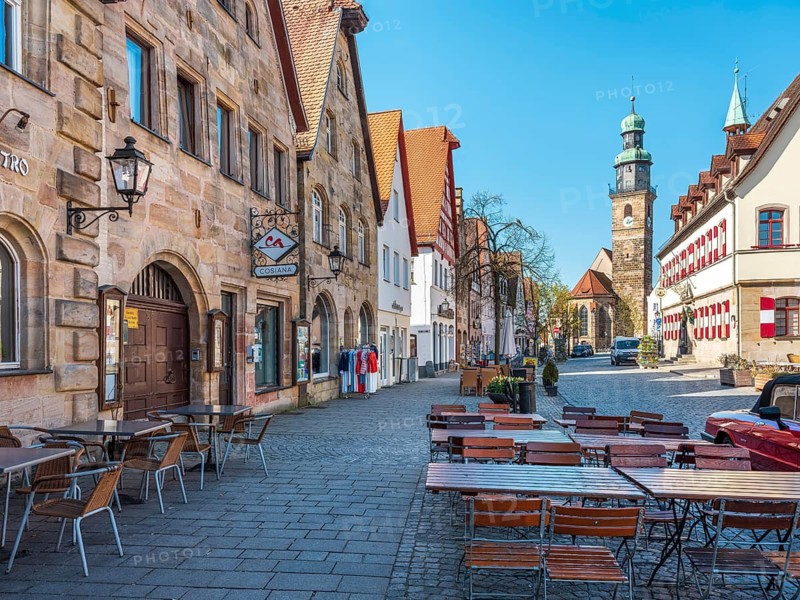 The market square with St. John's Church and the Old Town Hall in Lauf an der Pegnitz, Middle Franconia, Bavaria, Germany
