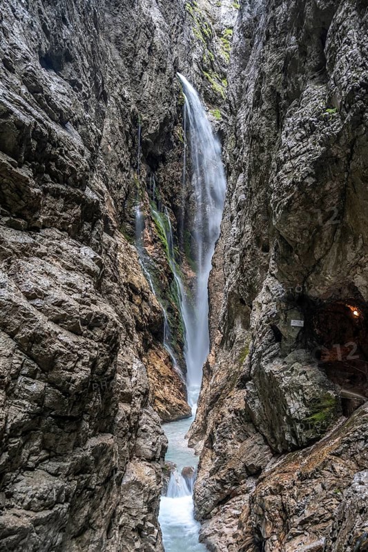 Waterfall, Hammersbach flows through Höllentalklamm, near Garmisch-Partenkirchen, Werdenfelser Land, Upper Bavaria, Bavaria, Germany