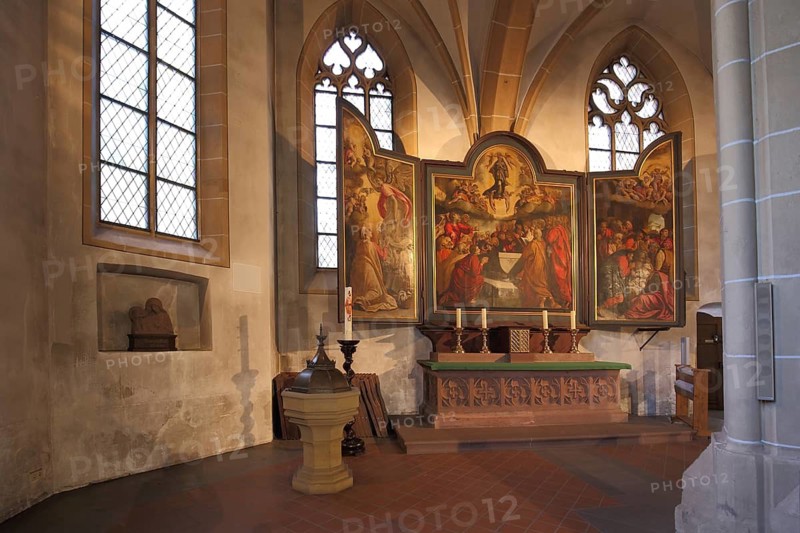 Late Gothic folding altar, painting, handicraft, painting, interior view, St. Martin Basilica, Bingen, Rhineland-Palatinate, Germany