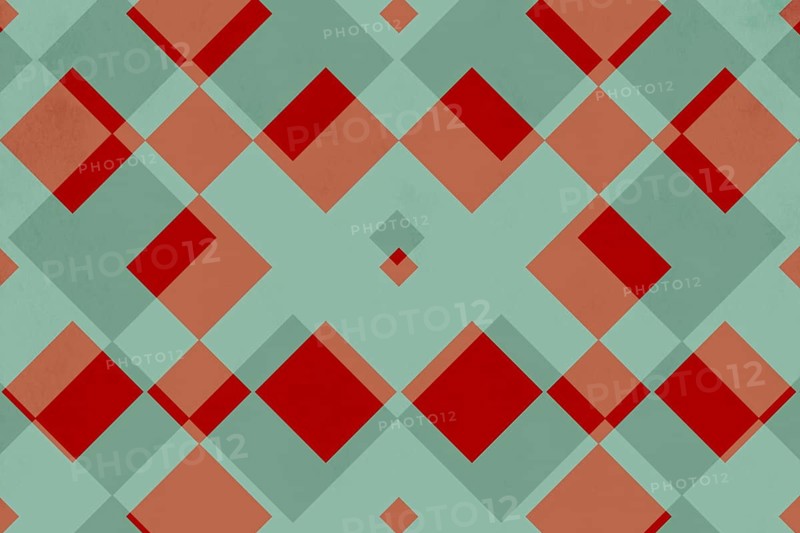 Abstract geometric pattern featuring overlapping squares in red and green hues. The symmetry and repetition create a modern, stylish background perfect for various design projects