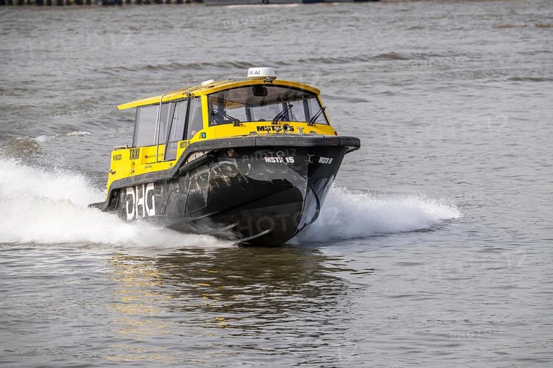 Water taxi, water taxi on the Nieuwe Maas, taxi rides on the river with small speedboats, individual public transport, around 50 stops, the water taxis run on request, via app, to Rotterdam, the Netherlands