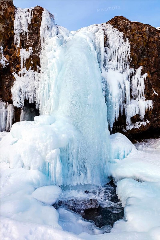 Iceland, Kirkjufellsfoss, frozen waterfall, Iceland