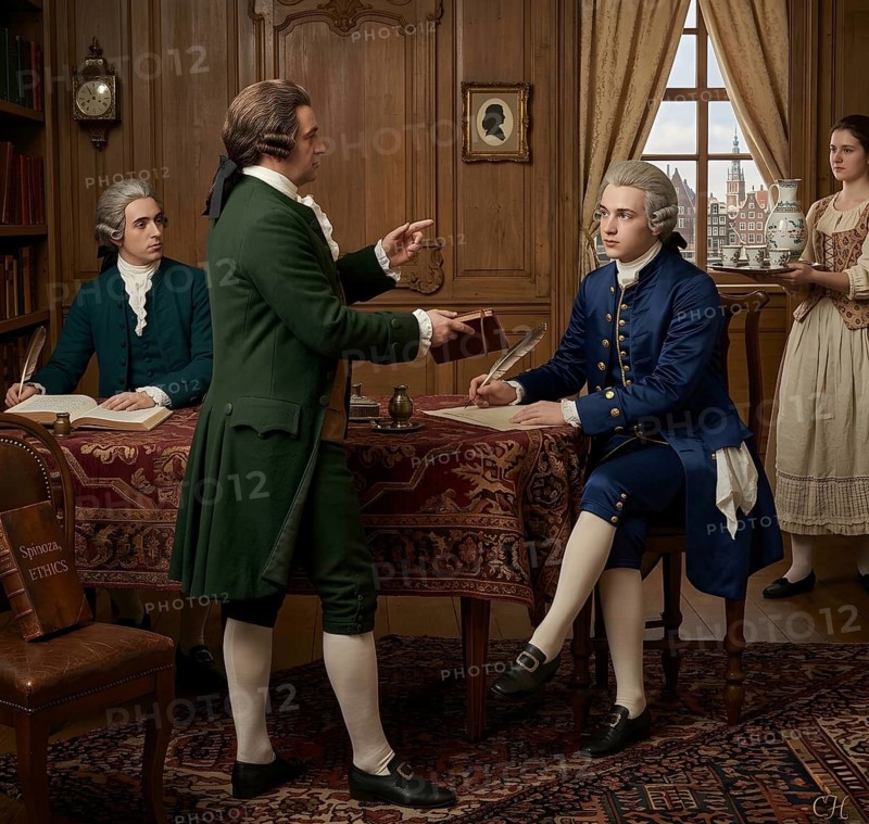 Portrait of Gotthold Ephraim Lessing, standing with Nicolai, founder of German national literature, poet, enlightenment, literature, playwright, historical figure, digitally edited