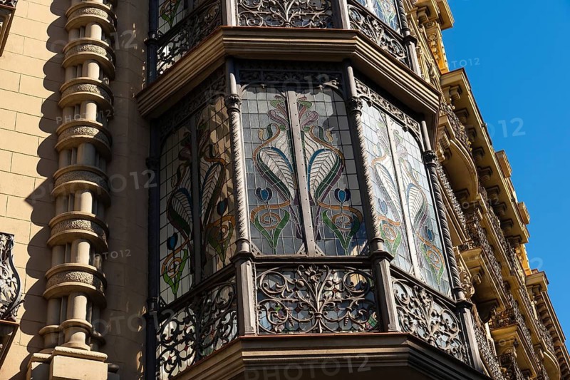 Art Nouveau bay window on a house in Barcelona, Spain