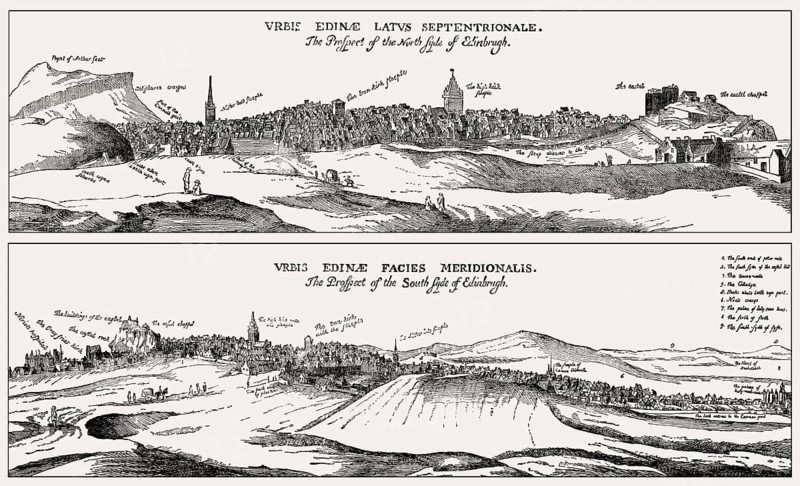Cityscape of Edinburgh from the north and the south in 1647, Scotland, United Kingdom
