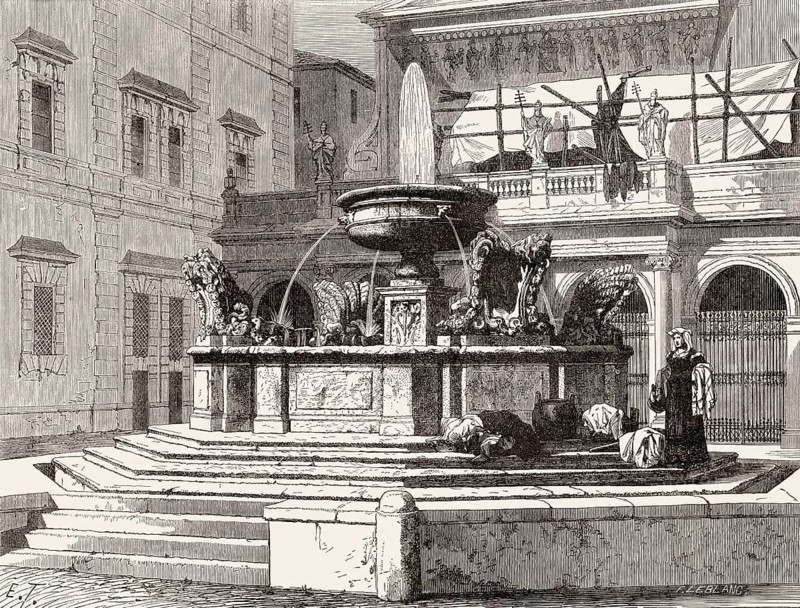 Fontana in Piazza Santa Maria in Trastevere, Rome, Italy, 19th Century