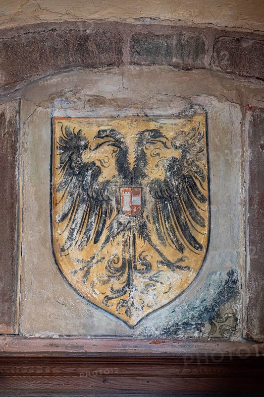Historical coat of arms with the imperial eagle of the Holy Roman Empire, also known as imperial eagle, Nuremberg, Middle Franconia, Franconia, Bavaria, Germany
