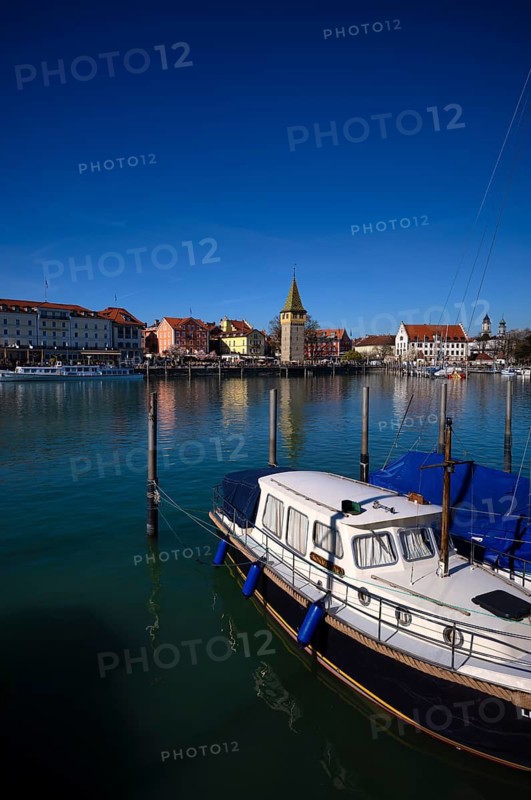 Yacht, boat, mangturm, harbor, old town, Lindau, Bavaria, Lake Constance, Germany