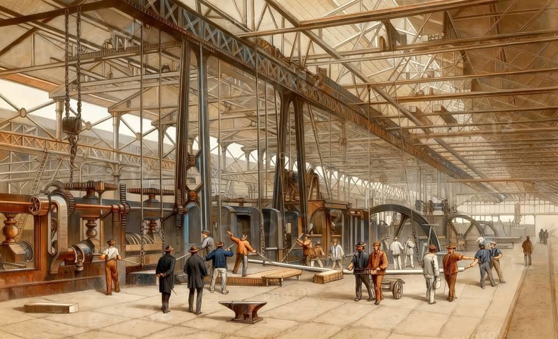 Schneider-Creusot, or Schneider et Cie, 1886, a historic French iron and steel-mill, major arms manufacturer, Le Creusot, region of Bourgogne, France