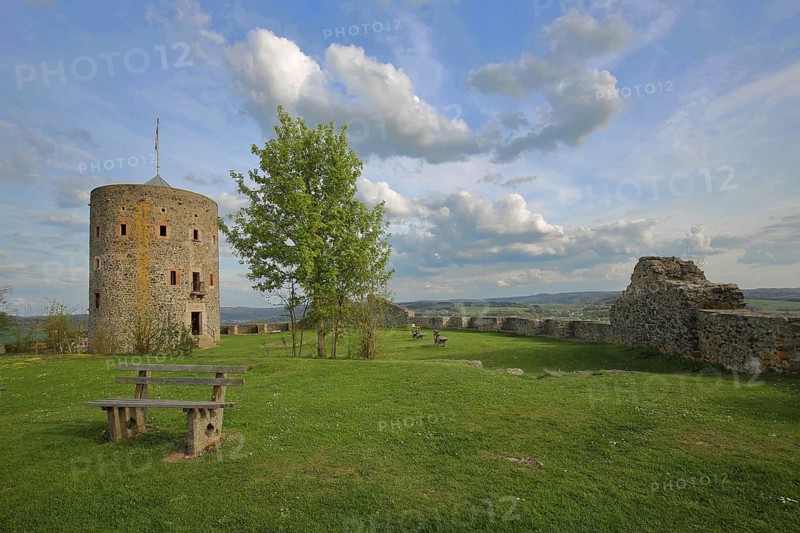 Medieval Hohenburg built in front of 1190 with round tower, Homberg-Efze, Hesse, Germany