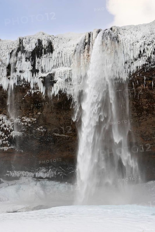 Seljalandsfoss, Rangárþing eystra, waterfall, ice, snow, winter, Hella, Iceland, Scandinavia