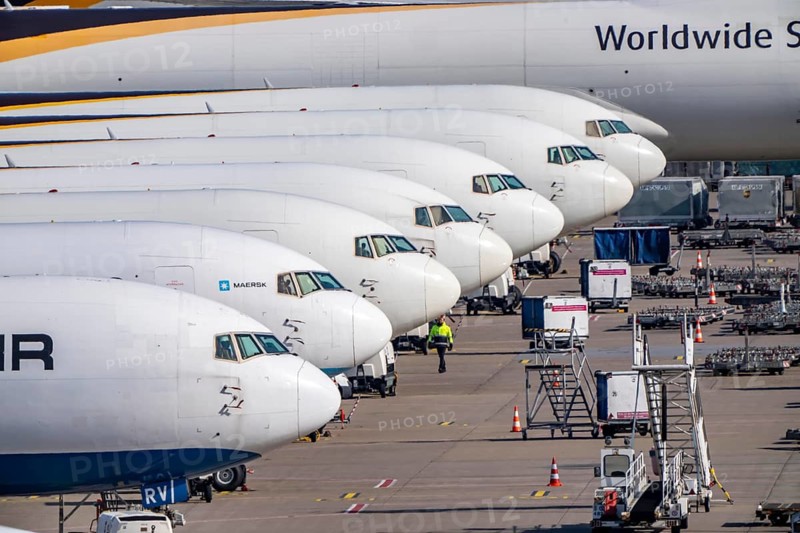 Cologne-Bonn airport, CGN, air freight center, UPS Logisic Hub, UPS cargo aircraft on the apron, at the logistics center