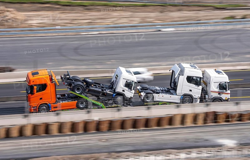 Car transporters, vehicles are being transported, A3 motorway, truck tractors