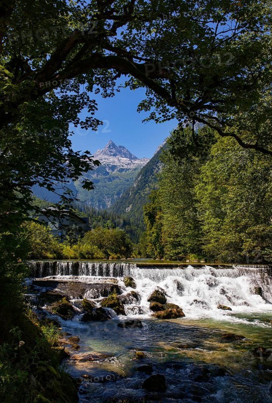 Natural monument, Loferbach waterfall near Lofer with Loferer Steinberge, Saalachtal, Pinzgau, Salzburg province, Austria