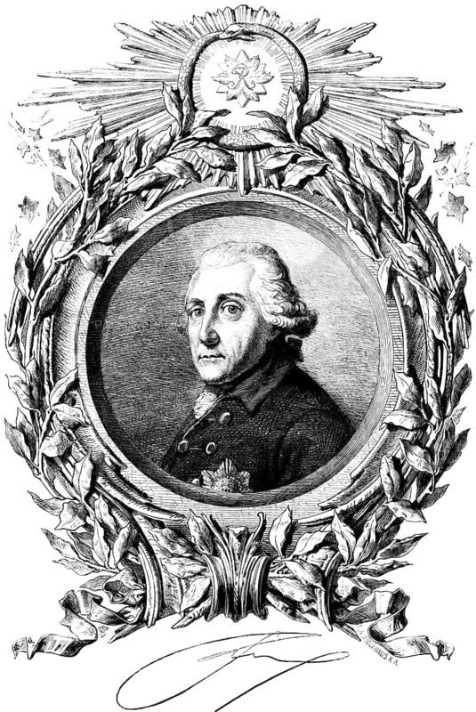 Portrait of Frederick II or Frederick the Great, King of Prussia, the Old Fritz, Elector of the Holy Roman Empire, ornamentation, frame, signature, historical illustration 1882