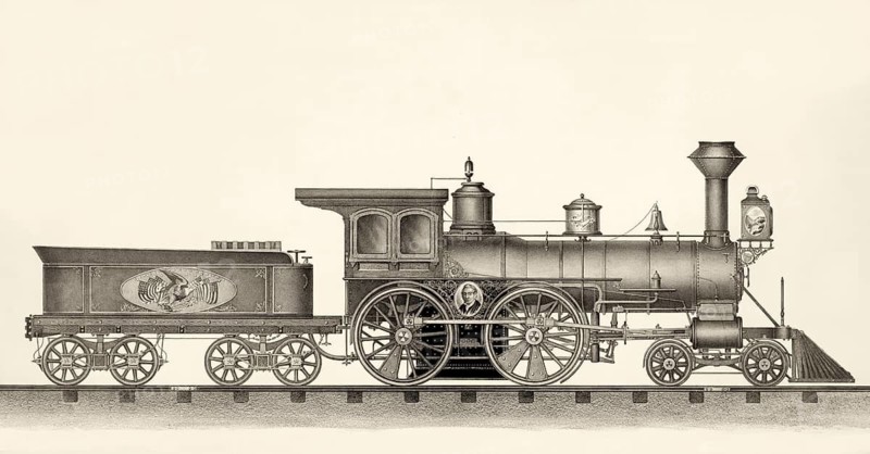 Johnson' locomotive and tender, 19th century